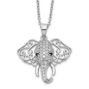 Sterling Silver Brilliant-cut Black & White CZ Filigree Elephant 18" Necklace